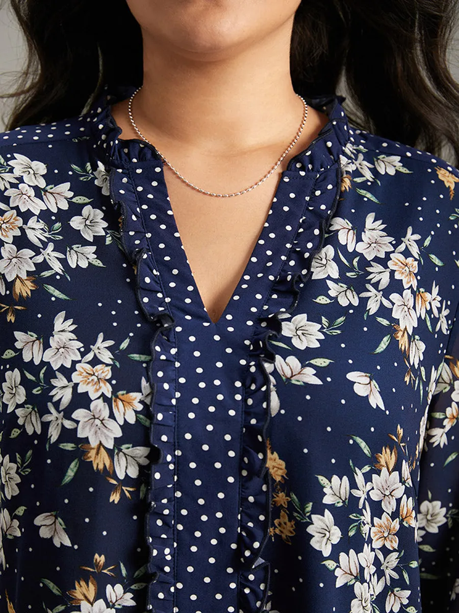 Elegant senior floral long-sleeved shirt