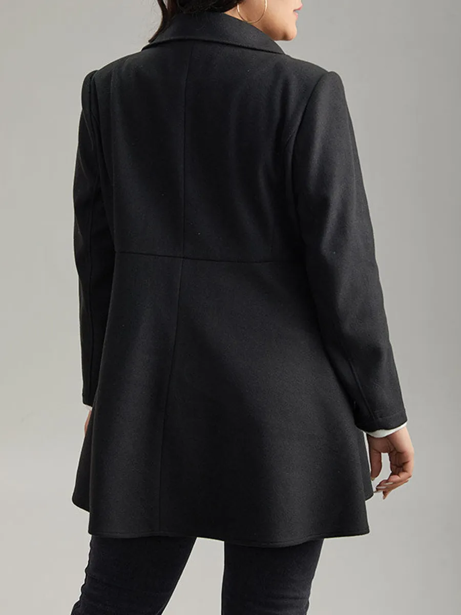 Black tweed coat with waist lapel for women