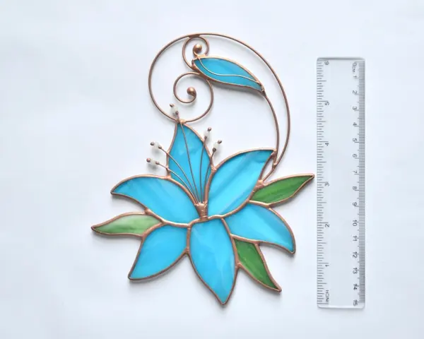 (Store Closing Sale) Stained glass blue lily window hangings, flower gift suncatcher