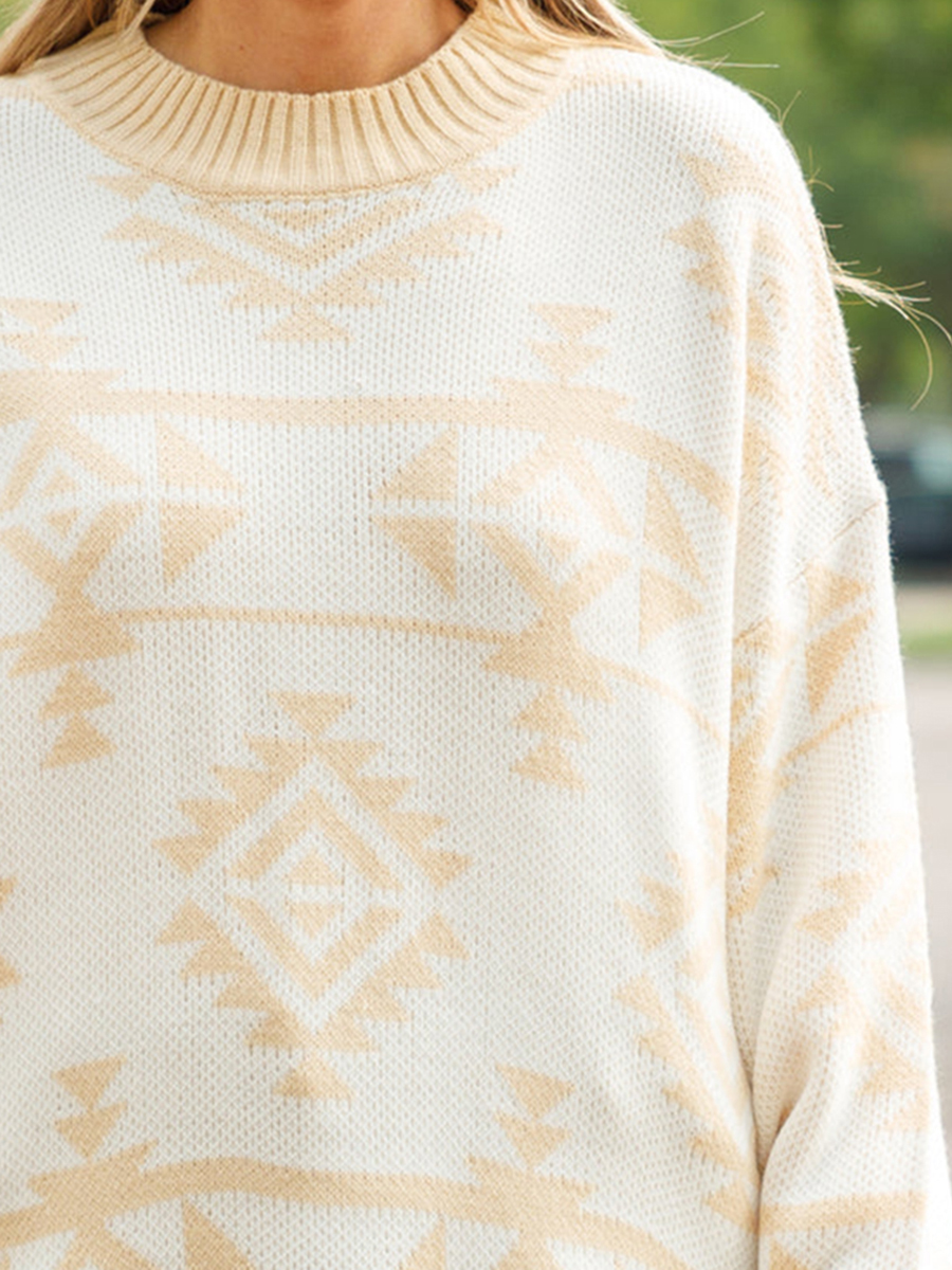 Geometric pattern loose knit sweater