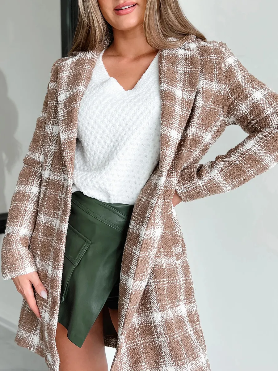 Women's simple fashion plaid tweed coat