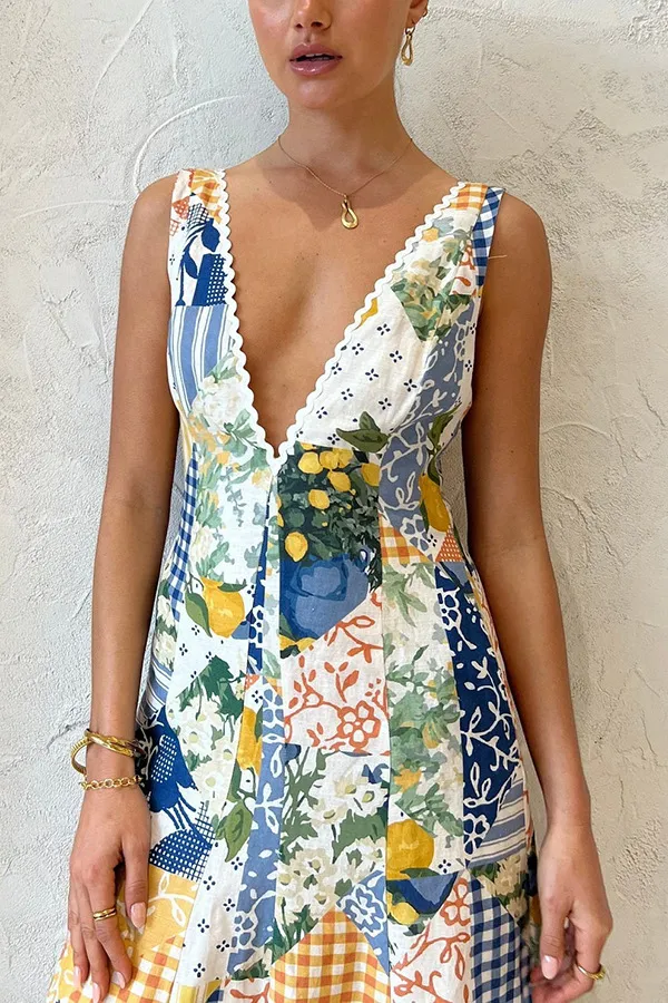 Summer sleeveless V-neck swing dress