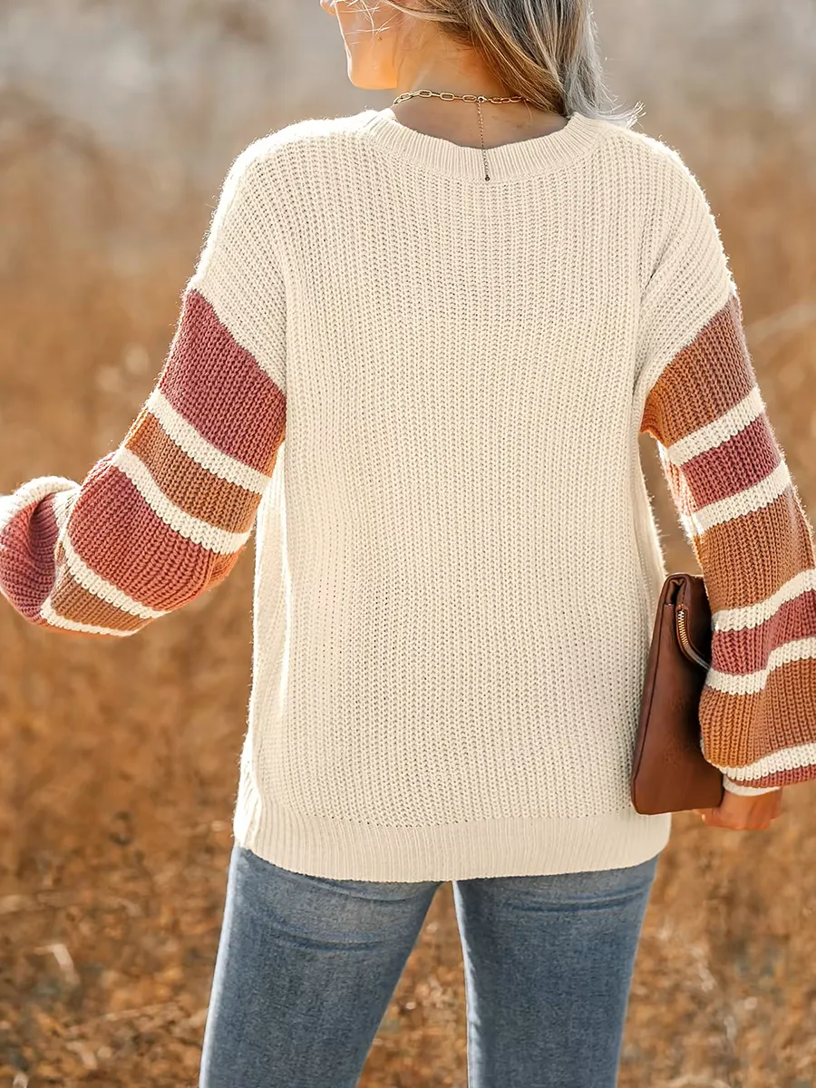 V-neck button-down striped sweater