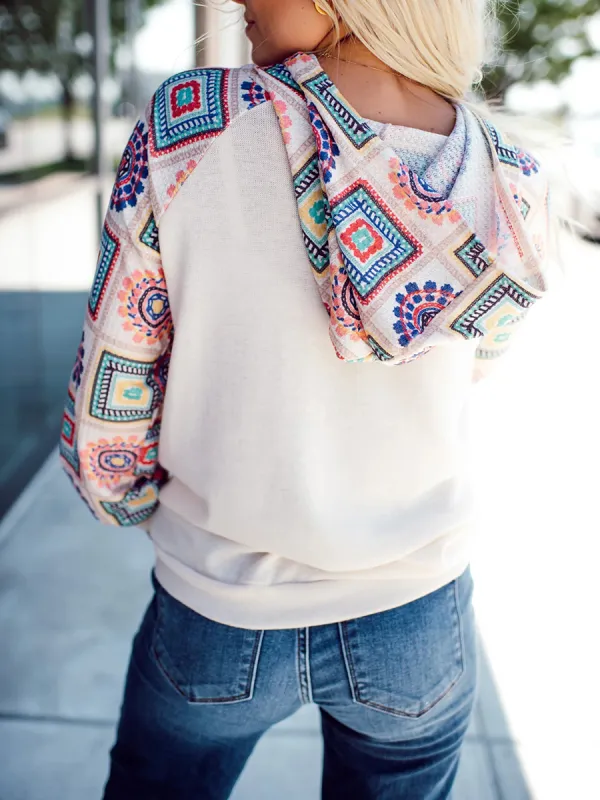 Women's pattern patchwork button up hoodie