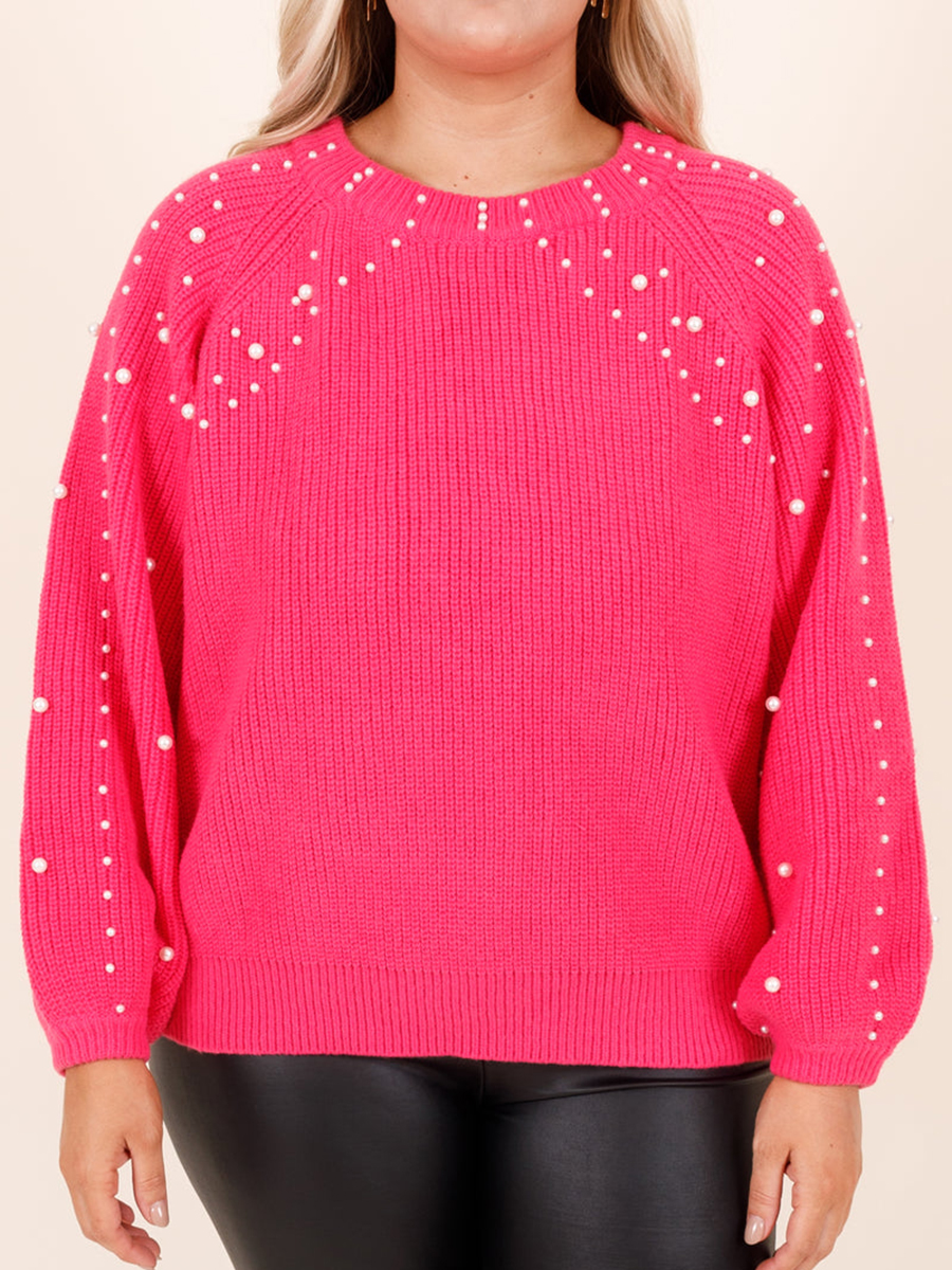 Pearl embellished loose knit sweater