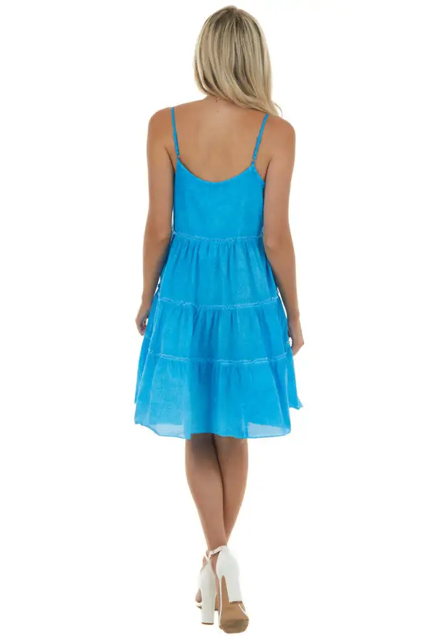 Azure Blue Mineral Wash Sweetheart Neck Dress