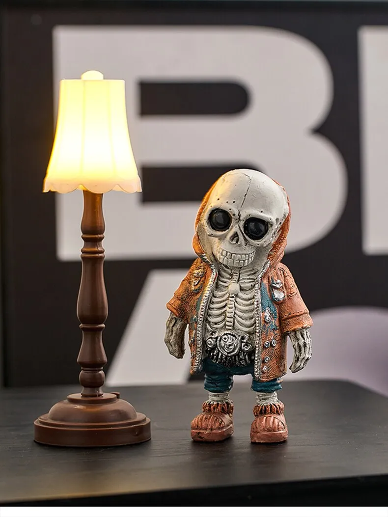 Skeleton Figurines Creative Resin Hand Crafts Statue Skull Halloween Skull Horrible Ornaments for Home Desk TV Cabinet Decor