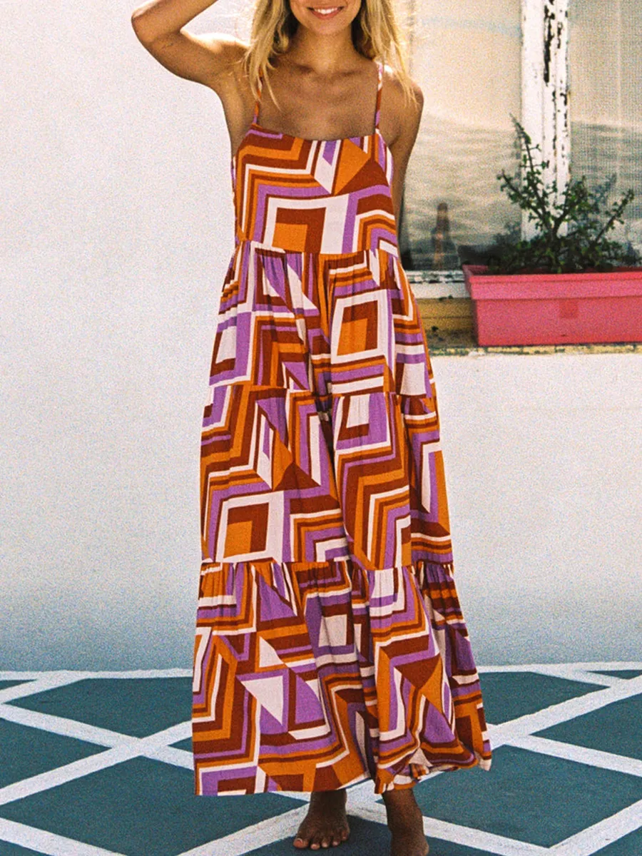 Women's halter holiday geometric print dress