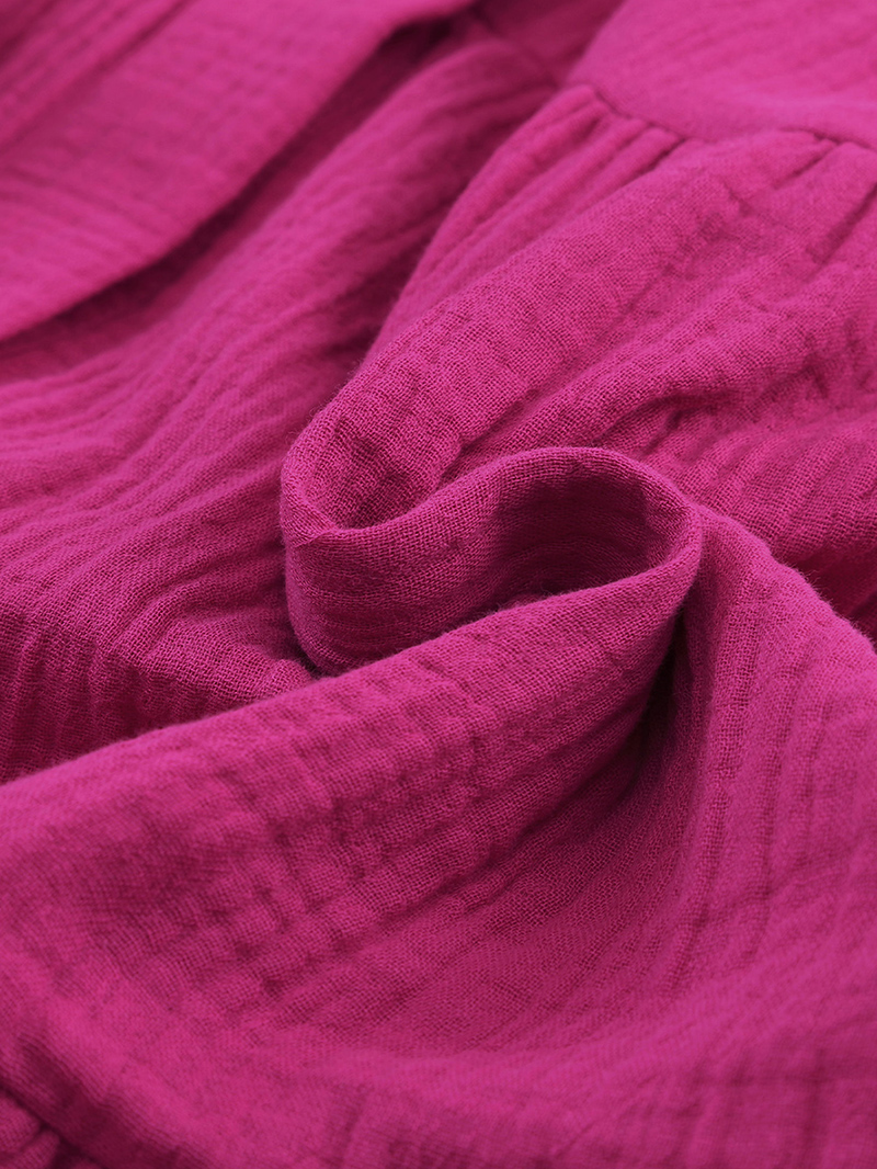 Rose Crinkled Tiered Split Neck Shirt Dress