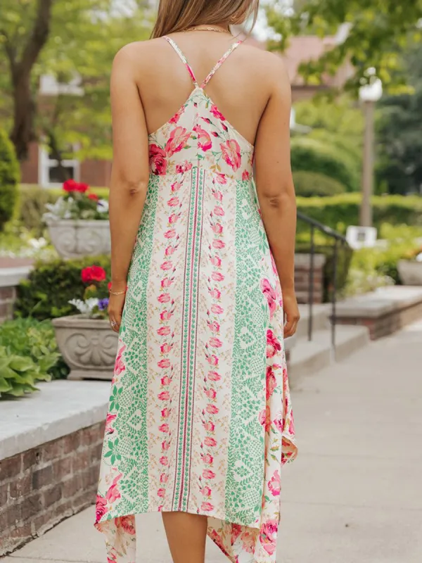 Women's halter Bohemian print asymmetrical hemline dress