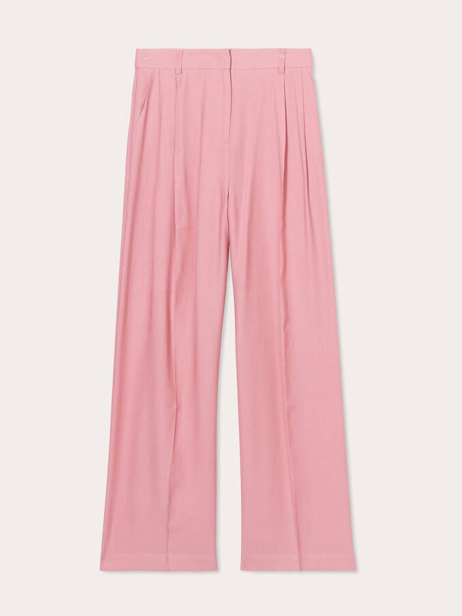 Pantalon large avec pinces rose femme