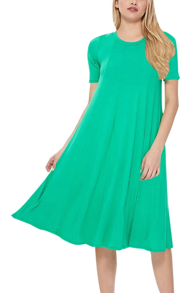 Women's Solid A-Line Short Sleeve Loose Fit Midi Dress
