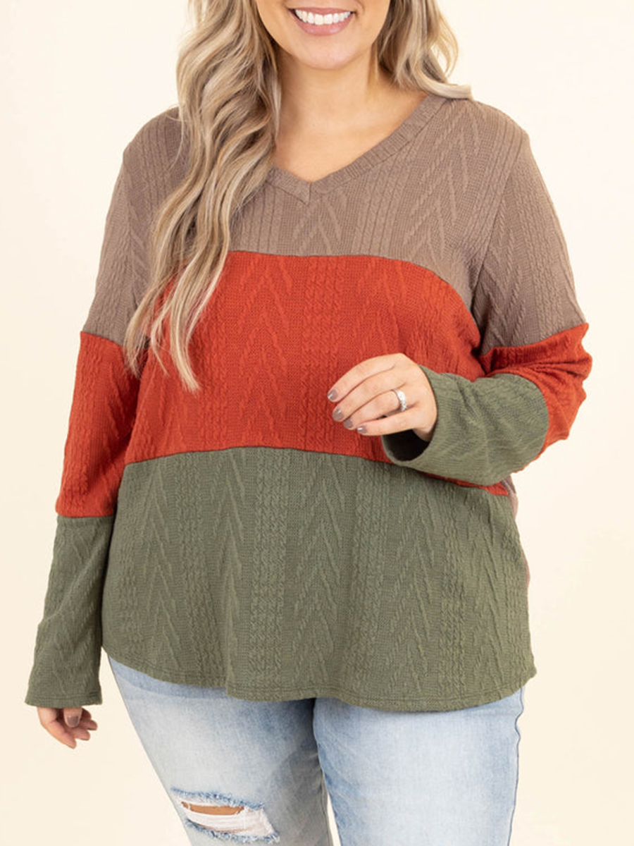 Multi color patchwork jacquard loose knit sweater