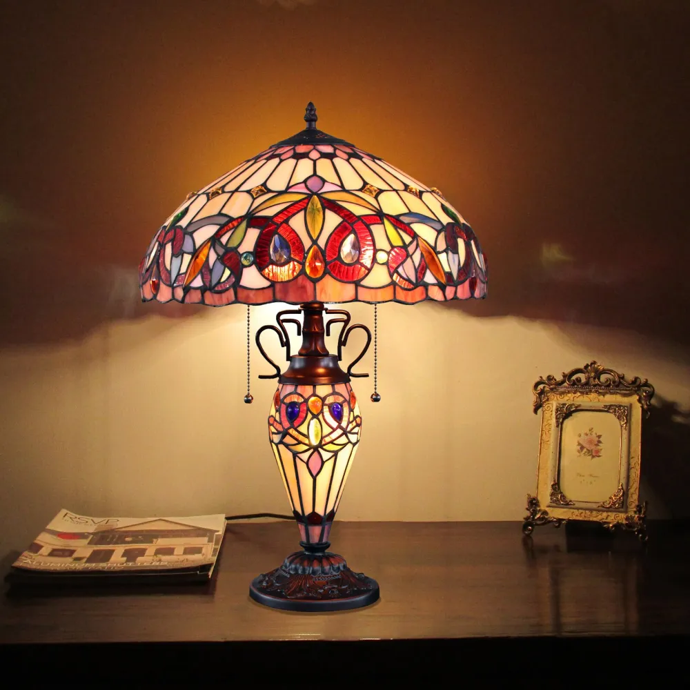 Bloomsbury Market SERENITY Tiffany-Style Dark Bronze 3 Light Double Lit Table Lamp 16