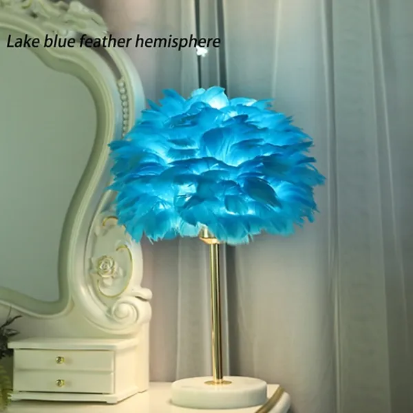 (Store Closing Sale) Feather Lamp Northern European Light Luxury Feather Table Lamp Marble American Creative Princess Bedroom Bedside Lamp