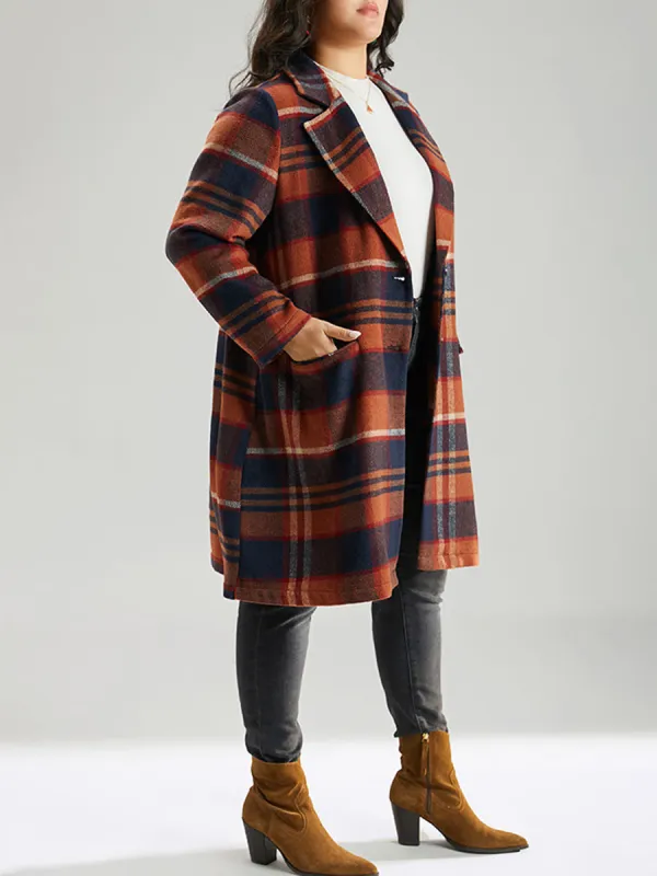 Brown ladies elegant plaid trench coat tweed coat