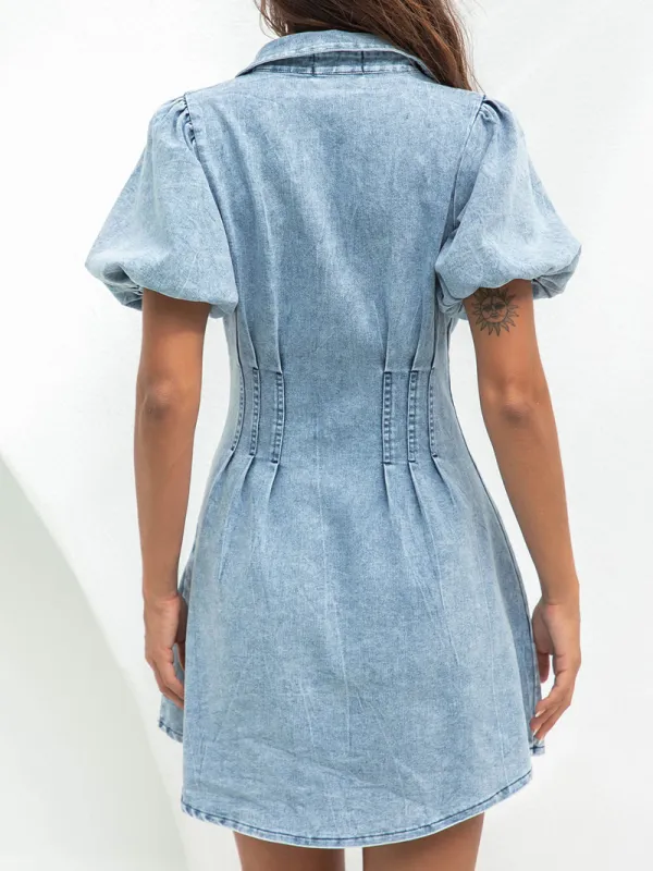 Blue denim short sleeve dress