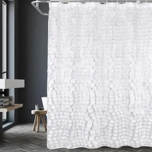 (Store Closing Sale) Modern Cute Decorative Shower Curtain - Textured Shimmer Circle Design Bathroom, 72” x 72”
