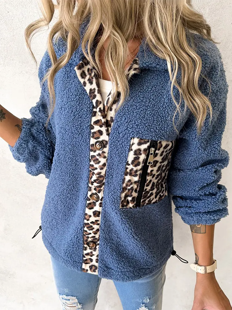 Casual leopard print sherpa jacket