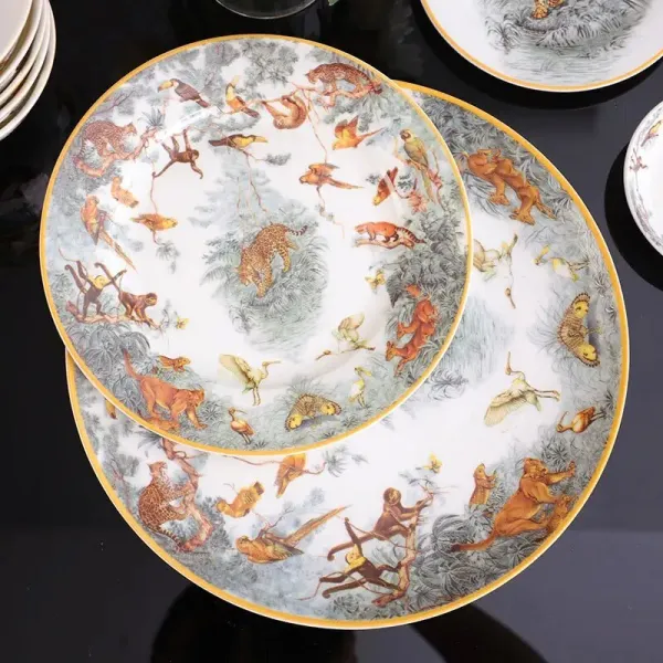 58 pieces nature and animals ceramic tableware set