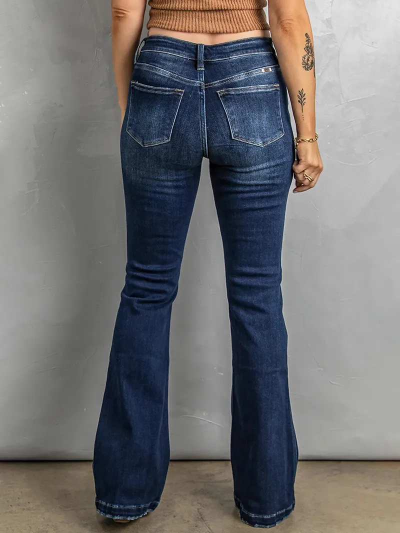 Women's Versatile Button Flared Jeans