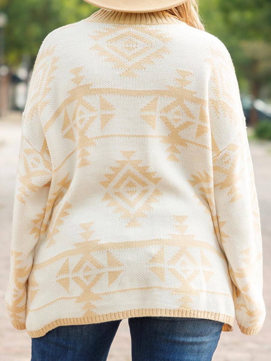 Geometric pattern loose knit sweater