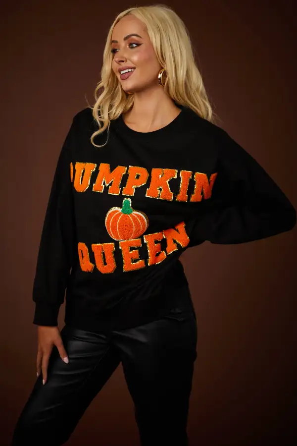 Black 'Pumpkin Queen' Graphic Sweatshirt