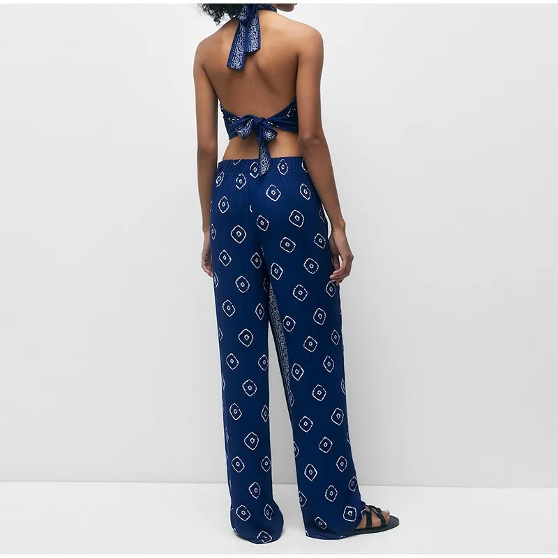 Fashion sexy suspenders trousers printed casual two-piece set