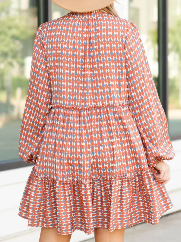Contrast geometric printed loose fitting dress