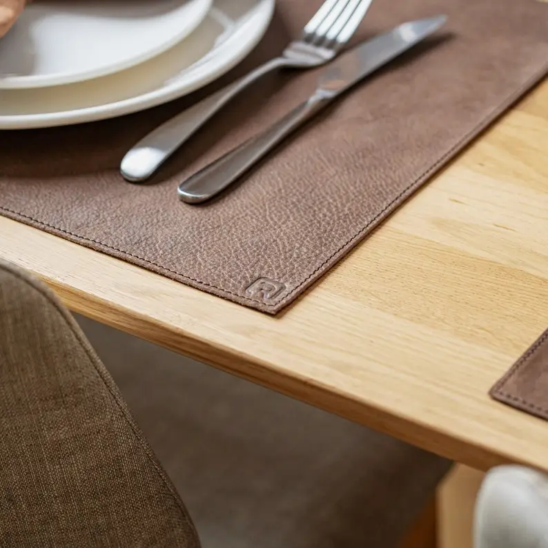 4 - 8x PREMIUM Brown Leather Placemats • Waterproof and Robust • Oil Absorbent •  For Bar and Dining •  Home Décor •  Rectangular