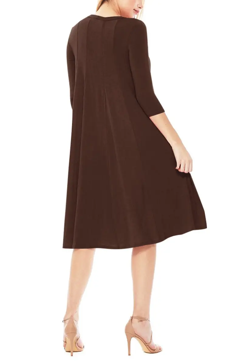 Women's Casual Basic Comfy 3/4 Sleeve Flare A-line Midi Long Maxi Dress