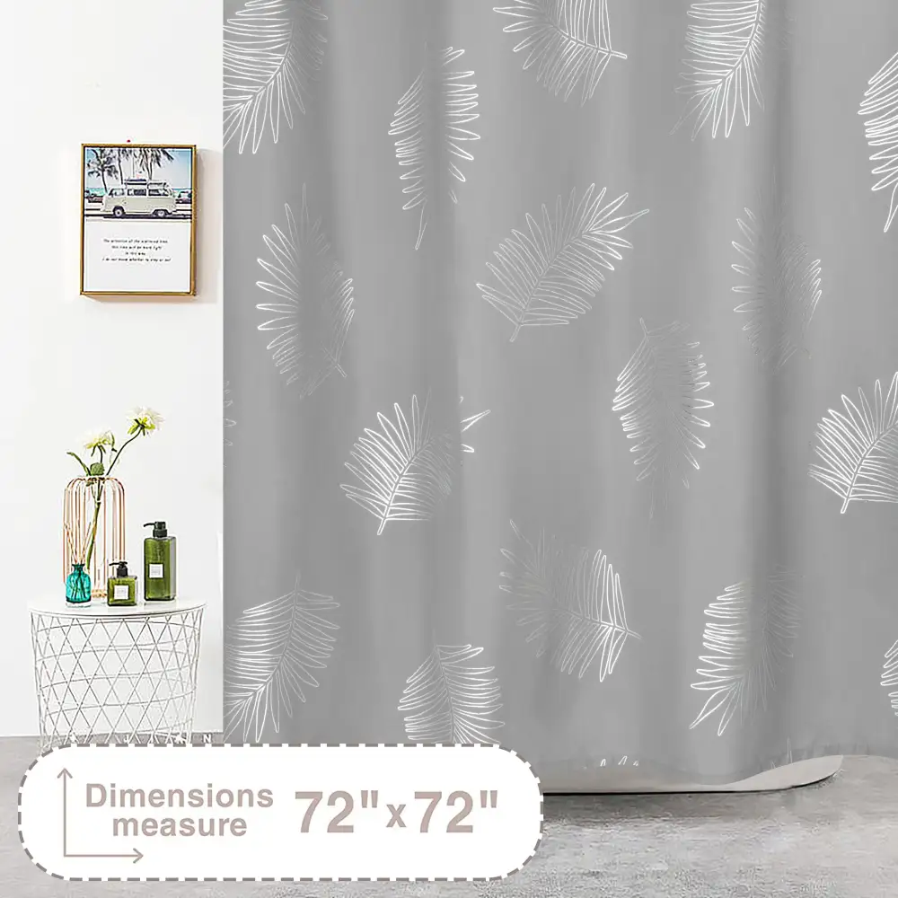 (Store Closing Sale) HIG Glitterr Foil Palm Tree Leaf Printed Shower Curtain, Modern Tropical Fabric Shower Curtains for Bathroom Decor, Decorative Shiny Bath Curtain, 72