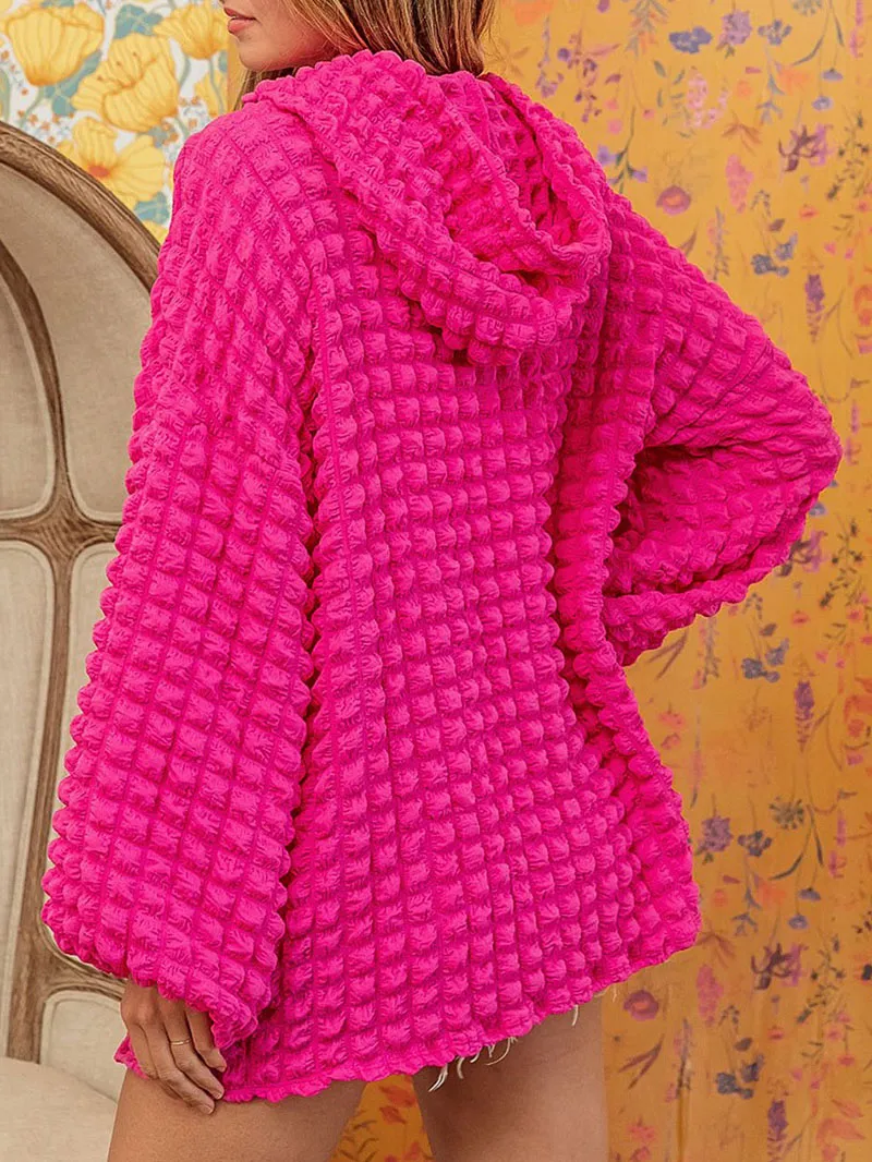 Rose Bubble Textured Waffle Hoodie