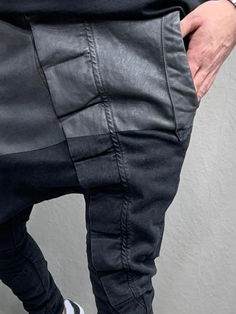 Men's black low crotch jeans