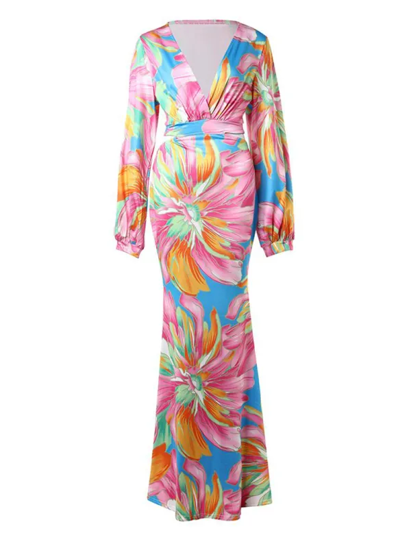 Casual colorful printed V-neck dress