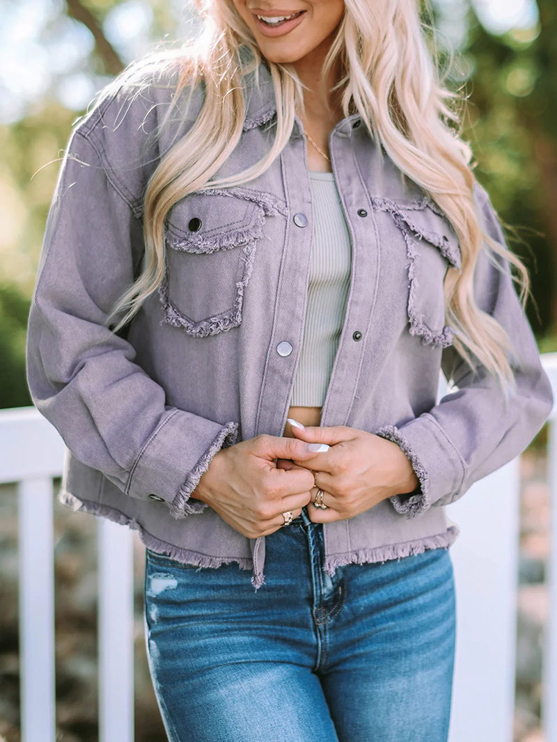 Casual solid color fringed short jacket