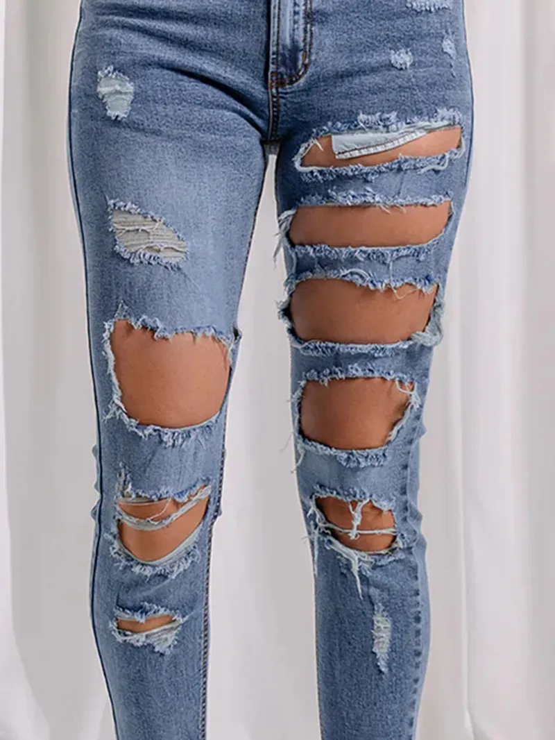 Women's ripped slim fit mid-rise jeans