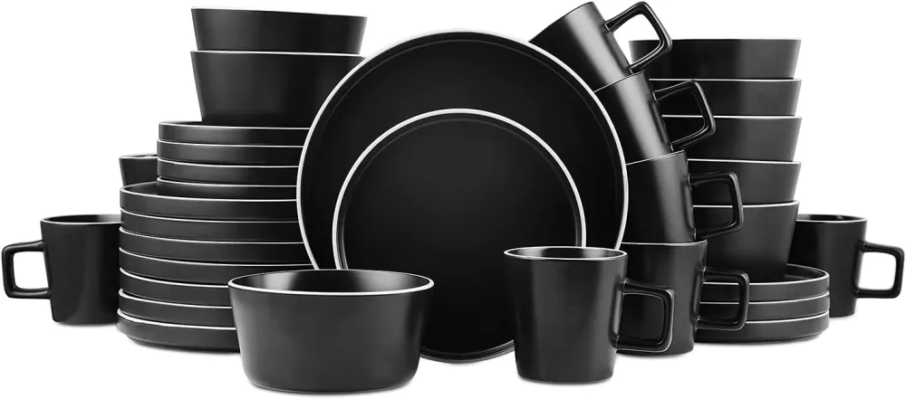 Stone Lain Coupe Dinnerware Set, Service For 8, Black Matte