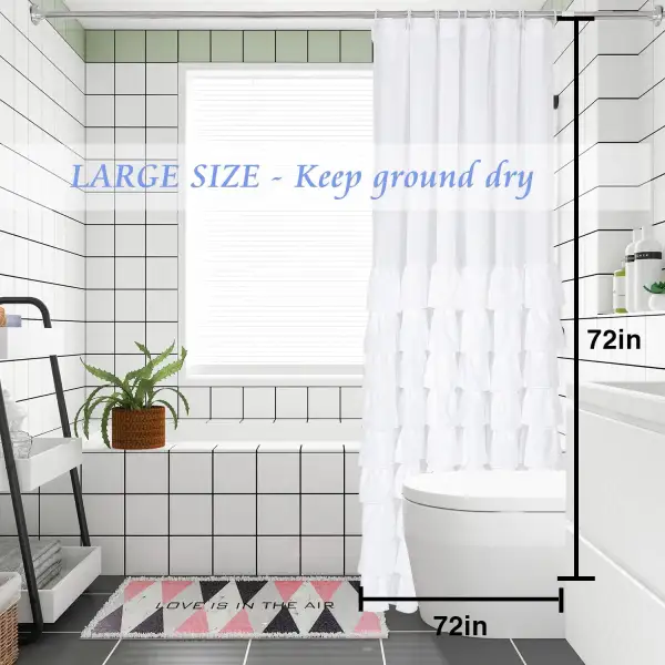 (Store Closing Sale) Delicate Microfiber Shower Curtain Handsewn Overlapping Ruffle Bath Curtain 72