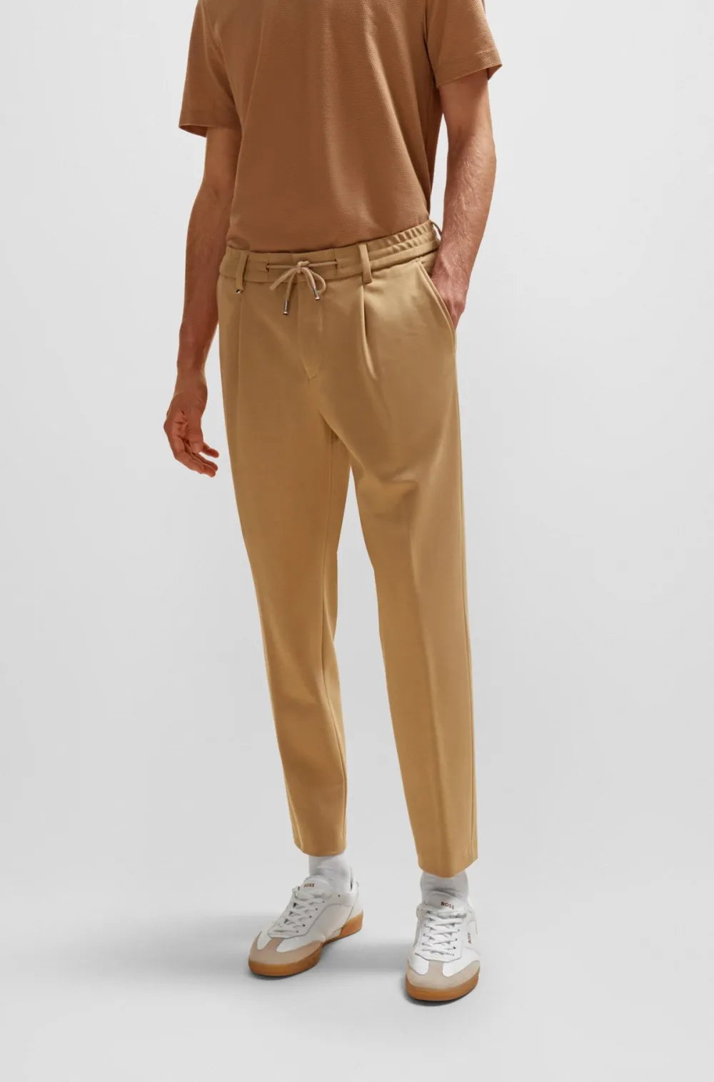 Relaxed-fit drawstring trousers in bi-stretch fabric