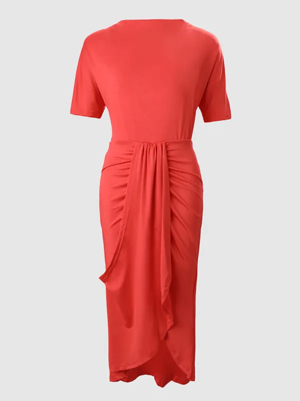 Casual solid color irregular short sleeve dress