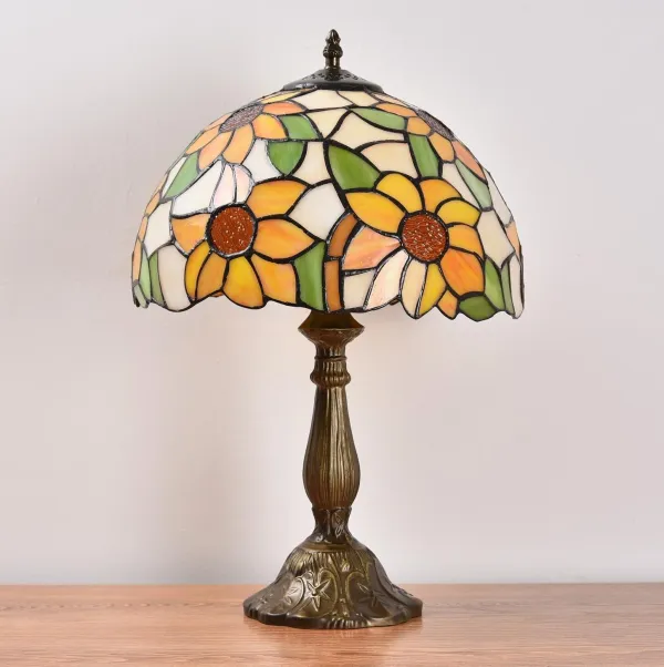 Benahid Stained Glass Lamp Tiffany Style Bedside Lamp, Country Table Lamp, Base 18