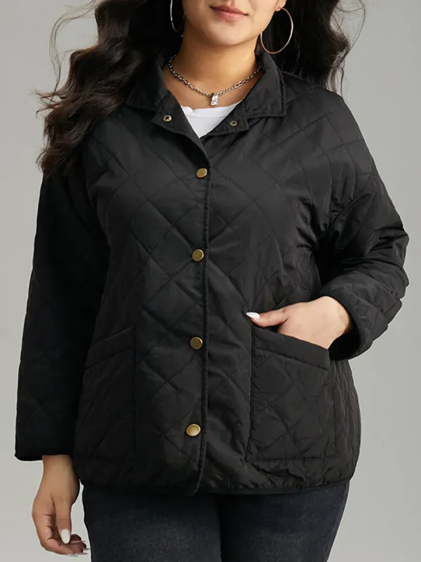 Black elegant plus size padded jacket for women