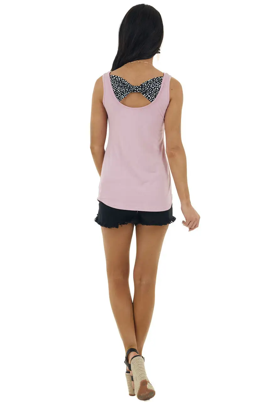Baby Pink Sleeveless Knit Top with Printed Bow Detail