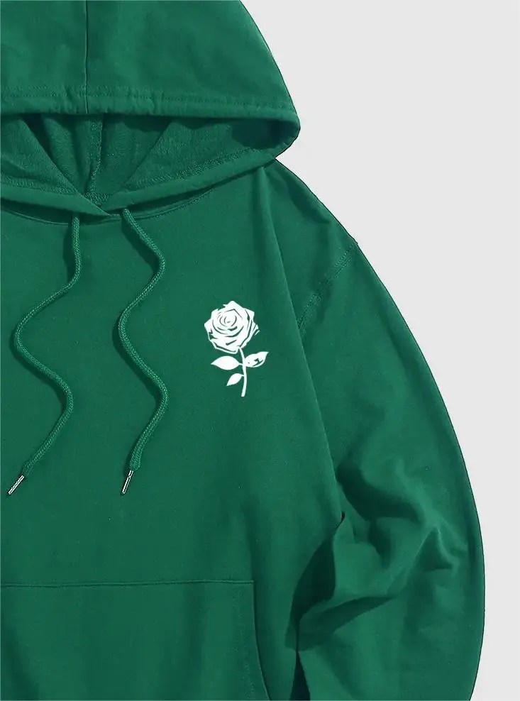 Rose Print Deep Green Cotton Hoodies