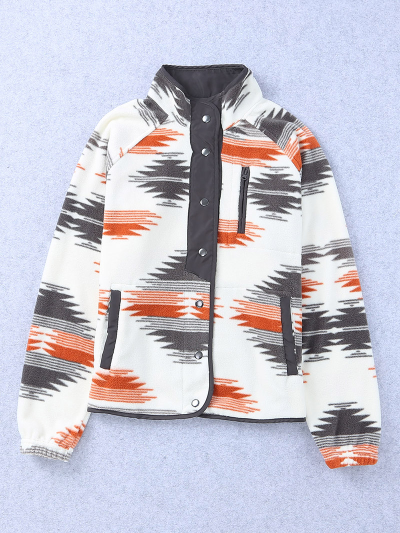 Gray Western Aztec Snap Buttoned Fleece Jacket