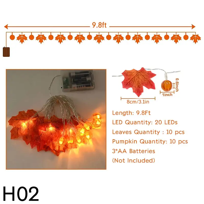 Maple Leaves String Lights Leaf Garlands String Lights Battery Operated Autumn Thanksgiving Halloween Home Fireplace Door Decora