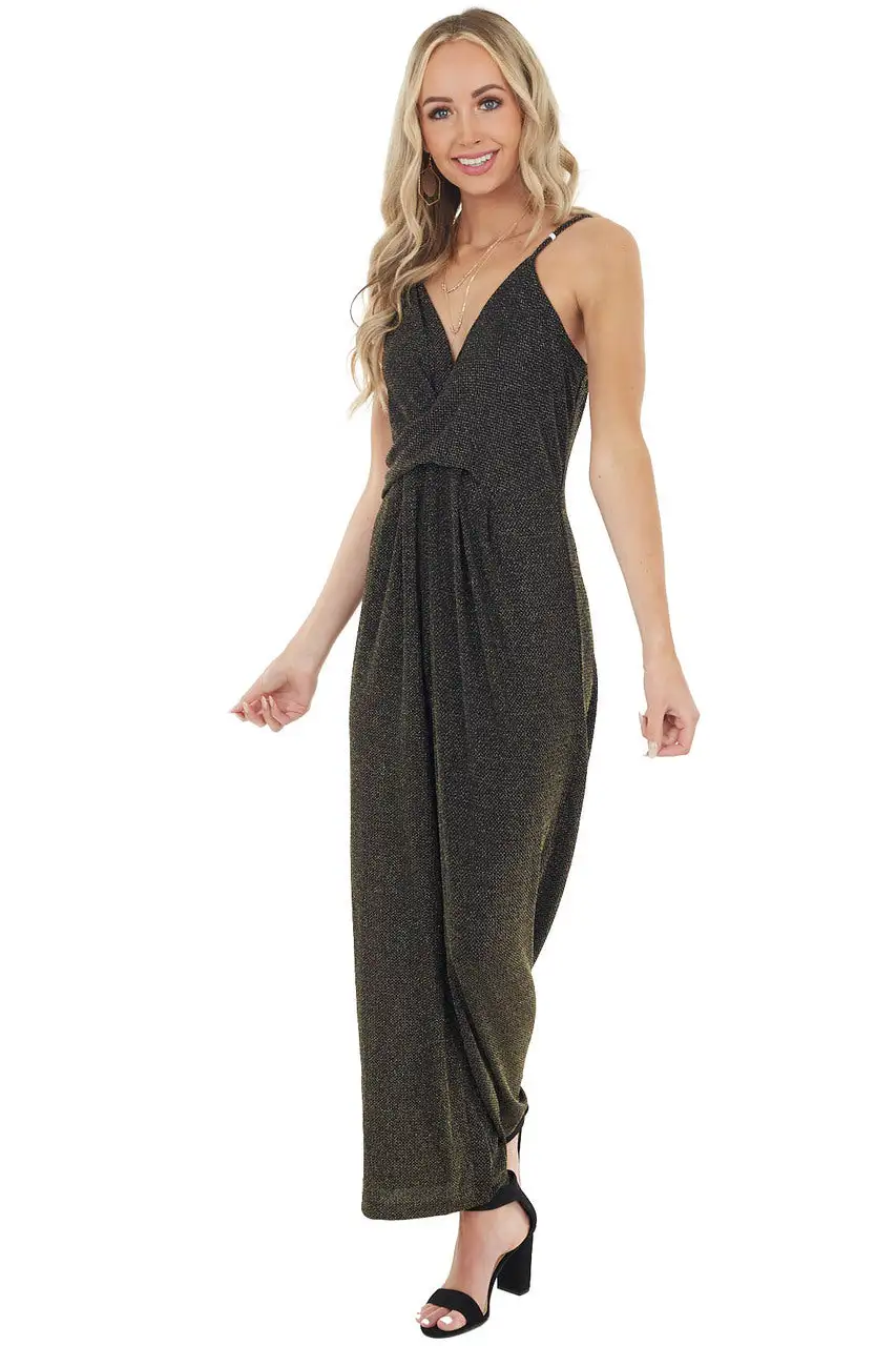 Black and Gold Shimmering Spaghetti Strap Jumpsuit