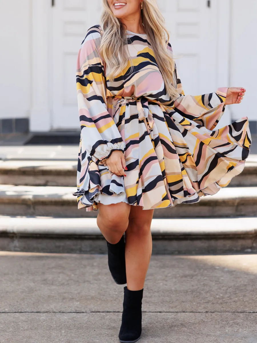 Contrast printed loose fitting dress