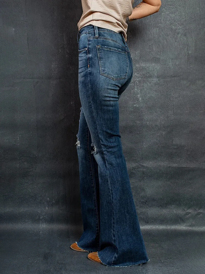 Women's vintage ripped solid color jeans